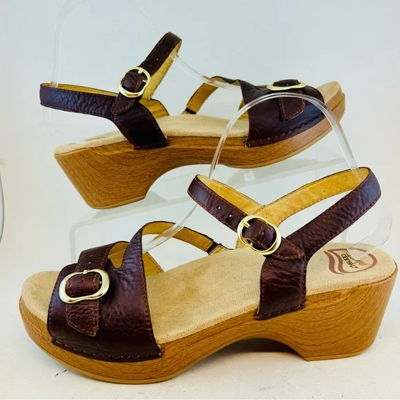 Dansko Brown Leather Ankle Buckle Sandi Clog Sandals, size 41 10.5 11 - Picture 5 of 11